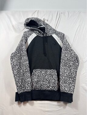 Hooey Black and White Leopard Print Hoodie with Front Pocket